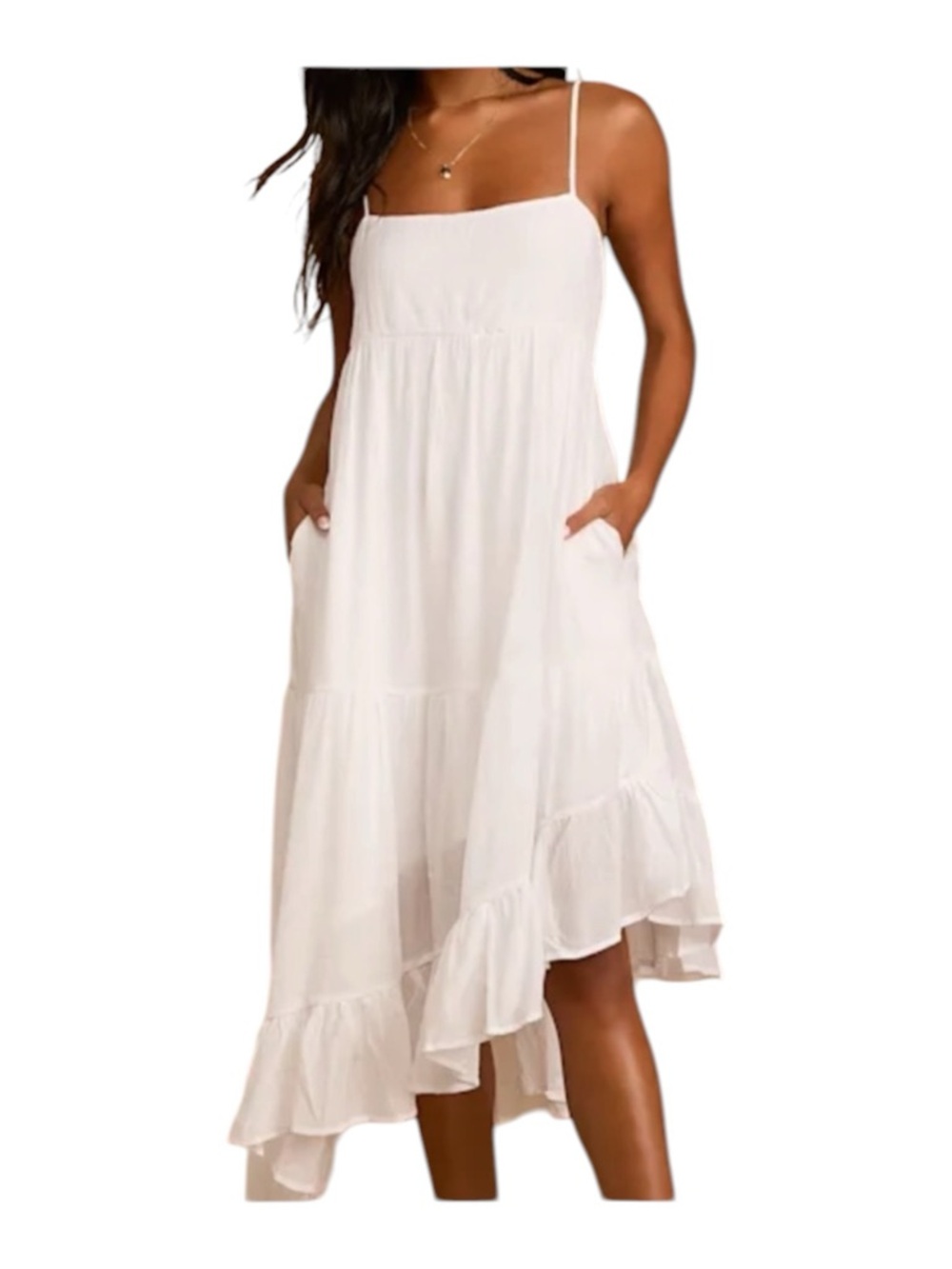 Lulus Boardwalk Bliss Tiered Asymmetrical Midi Dress- M